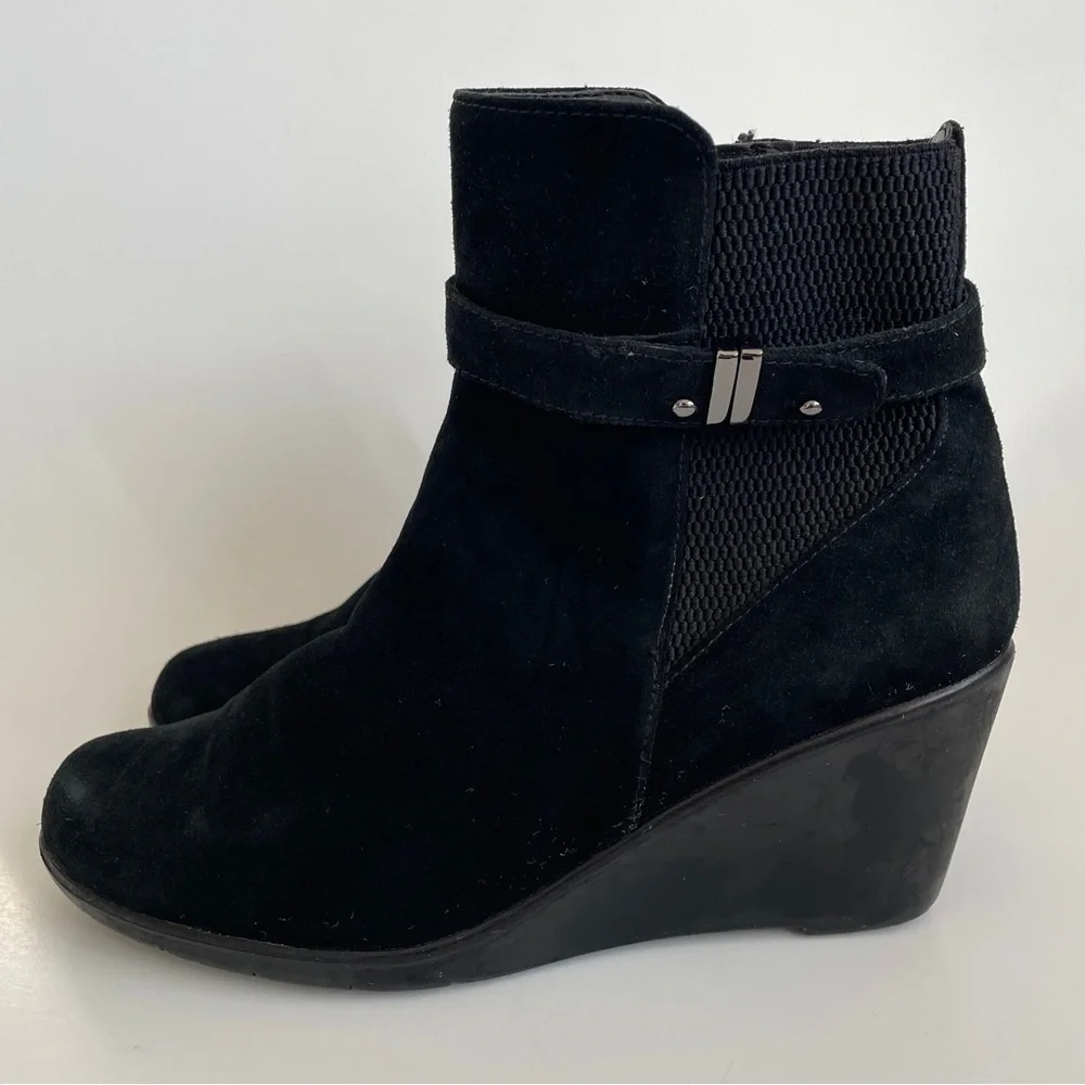 Aqua College Lisa Waterproof Black Suede Wedge Winter Boots side-zip 8 - Picture 9 of 12